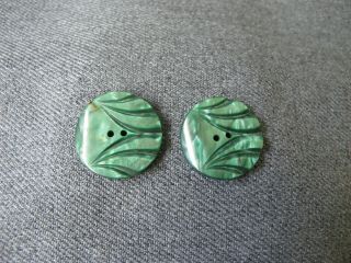 2 Vintage Art Deco Marbled Green Galalith Buttons 61l