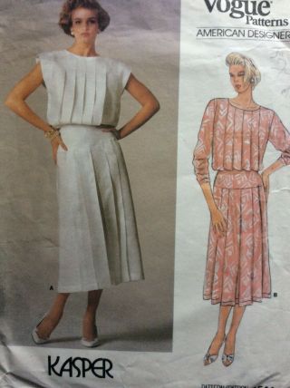 Vintage Vogue American Designer Pattern 1544 Kasper Dress Size 12 Cut,  Ca 1985
