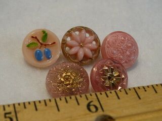 Gorgeous Vintage Pink Germany & Czech Glass Buttons Gilded Pierced