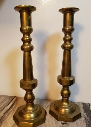 Vintage Large 13 - 1/2 " Heavy Brass Candlestick Pair