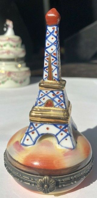 Peint Main Limoges France Eiffel Tower Hinged Trinket Box France