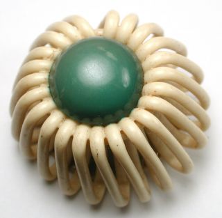 Vintage Celluloid Button Pretty Extruded Flower Design - 1 & 3/8 "