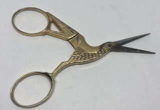 Vintage Stork Embroidery Sewing Craft Shears Cross Stitch Scissors Marked Italy
