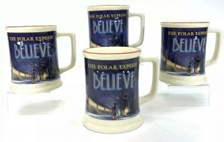 The Polar Express Believe 3d Raised Ceramic Hot Chocolate Or Coffee Mug Set Of 4
