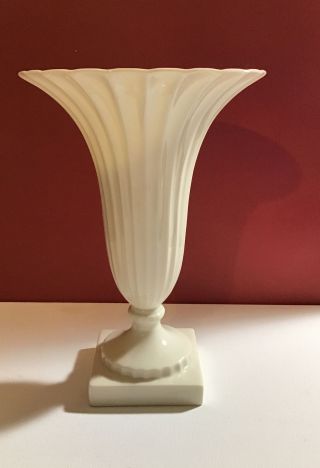 Vintage Lenox China Pedestal Trumpet Regal Vase Fluted Flared 8 - 5/8 " H Green Mark