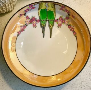 Vintage Art Deco Design Parakeets Porcelain Bowl Made In Japan