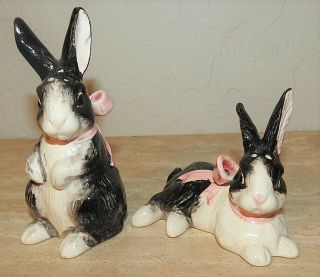 Vintage Fitz And Floyd Ff 1990 Rabbit Bunny Salt & Pepper Shakers Cute