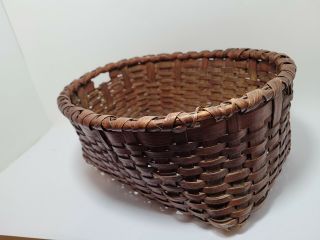 Antique Basket - Oak Splint - Large With 2 Handle - For Berries?bread? 5 X 11 In - Tight