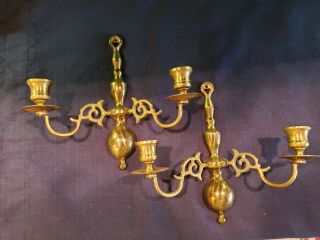 Vintage Cm Solid Brass Wall Sconce Candle Holder Double Arm 9 ¼ " Tall