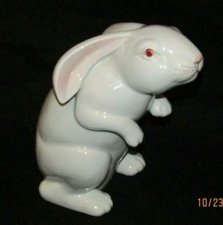 Vintage Fitz & Floyd White Hand Painted Ceramic Standing Bunny Rabbit Easter