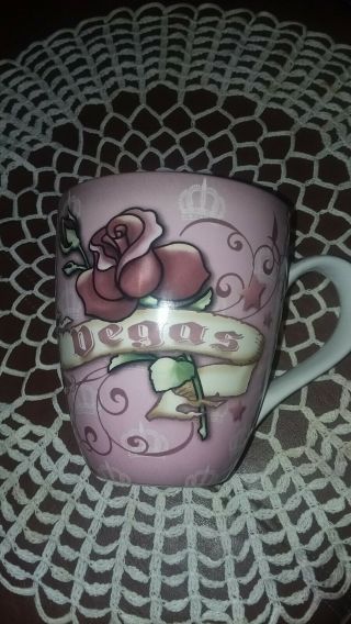 Souvenir " Queen Of Hearts / Vegas " Purple Rose On Lavender Larger Mug/cup 16 Oz