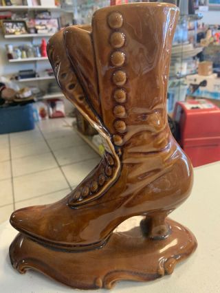 Victorian Boot Shoe Vase Brown Vintage Ceramic