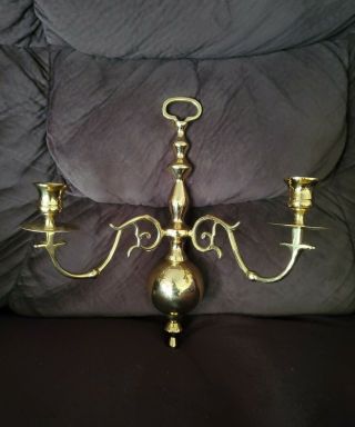 Vintage Solid Brass Wall Sconce Candle Holder Double Arm 12 "