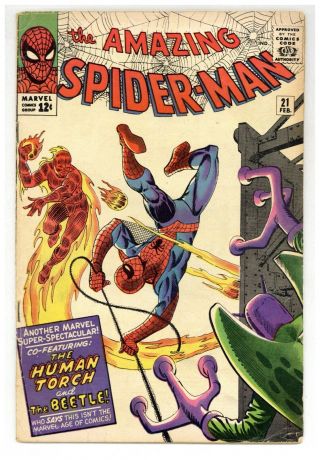 Spider - Man 21 (solid) Ditko Spidey Pinup 2nd Beetle 1965 Marvel (j 1691)