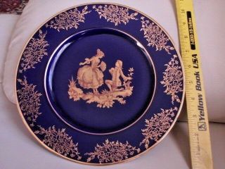 Limoges France Plate 9.  5 Cobalt Blue Gold Porcelain Dinner Decor People Romance