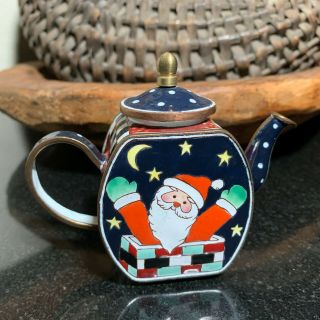 Kelvin Chen Copper & Enamel Miniature Christmas Teapot Santa Claus