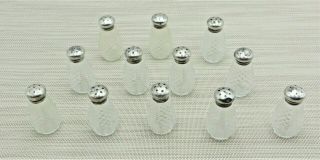 Vintage 12 Cut Glass Salt & Pepper Shakers 2 " Silver Plated Tops