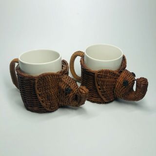 Vintage Wicker Rattan Elephant Coffee Cup Mug Or Planter (ll)