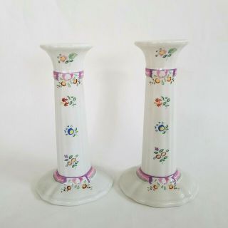 (2) Laura Ashley Alice 7 " Ceramic Candlesticks Holders Pink Floral England