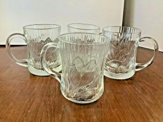 4 Vintage Arcoroc Canterbury Glass Coffee Mug Set Embossed Crocus Flowers 10 Oz.