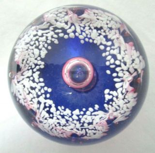 Purple Pink W/ White Speckles Paperweight Art Glass Vintage Hand Blown Round