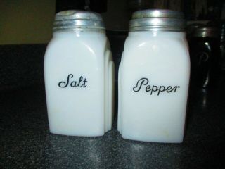 Vintage White Milk Glass With Black Trim Salt &pepper Shaker S