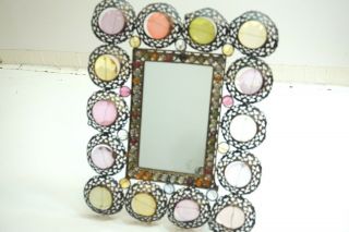 Vintage Hollywood Regency Style Vanity Mirror With Beads And Prisms 15 " X 12 "