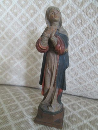 Vintage Italian ?anri Hand Carved Wood Statue Figure Virgin Mary Madonna 6 "
