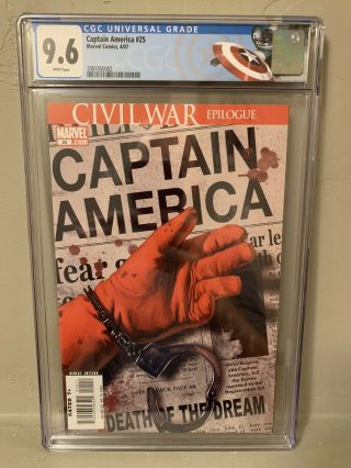Captain America 25 Cgc 9.  6 Nm,  Death Of Captain America Custom Cap Label