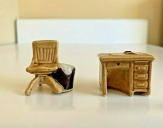 Arcadia Desk & Chair With Waste Basket Miniature Salt & Pepper Shakers