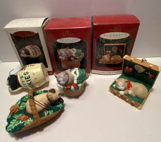 4 Hallmark Christmas Keepsake Ornaments Cat Naps Vintage 1990s Series 1 3 4 5