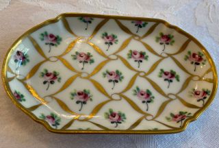 Vintage Limoges France Porcelain Trinket Dish Le Tallec Pink Roses Gold 1956