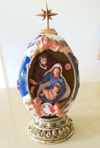 House Of Faberge The Nativity Blue Egg Jesus Mary Joseph Franklin Shg