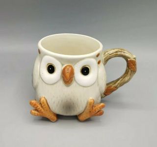 Vintage Fitz & Floyd Spotted Owl Ceramic Coffee Cup Hand Painted Mug 1978
