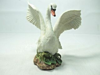 Masterpiece White Porcelain Swan Figurine By Homco 1987 Open Wings Bird Statue