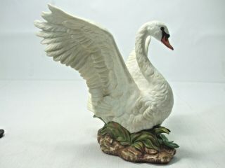 Masterpiece White Porcelain Swan Figurine by Homco 1987 Open Wings Bird Statue 2