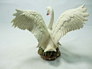 Masterpiece White Porcelain Swan Figurine by Homco 1987 Open Wings Bird Statue 3