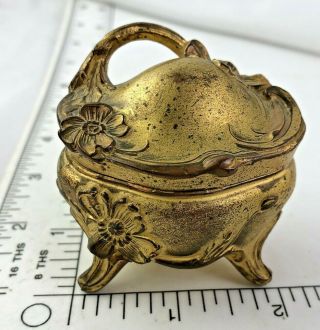 Antique Vintage Art Nouveau Metal Miniature Jewelry Casket Trinket Box