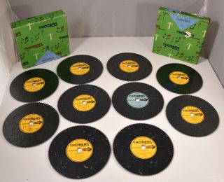 10 Vintage Thorens Ad - 30 Swoiss Music Box Disks In 2 Boxes,  Assorted Songs