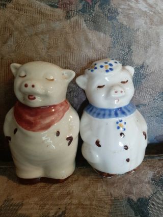 Vintage 1940s Pig Couple Salt And Pepper Shakers Shawnee Pottery Made In Usa