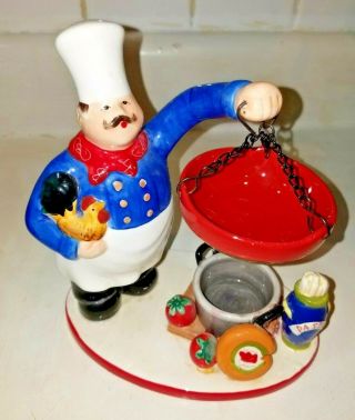 Home Interior French/italian Chef Figurine Candle Holder 7.  5 "