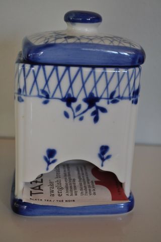 Vintage Blue And White Tea Bag Container With Lid