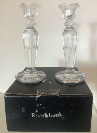 Vintage Signed Ralph Lauren Cut Glass S/2 Antique Candlestick Set 7” Tall