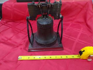 Vintage Liberty Bell Figurine Metal With Wood Base