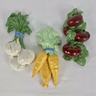 Set Of 3 Vintage Hand Painted Vegetable Ceramic Wall Hangings