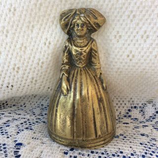 Vintage Figural Brass Lady Dinner Bell Made In Belgium