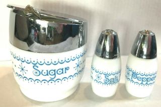 3x Gemco Snowflake Sugar Bowl W/ Lid Salt & Pepper Shakers - Vgc