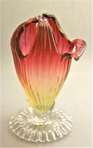 Vintage Art Glass Vase Pink To Green To Clear Rare Design