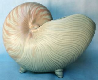 Vintage Fitz & Floyd Ff Ceramic Nautilus Green & Pink Sea Shell Planter Coquille