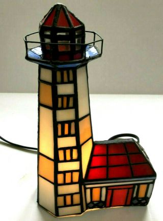 Tiffany Style Stained Glass Nautical Lighthouse Lamp Night Lite Electric Light